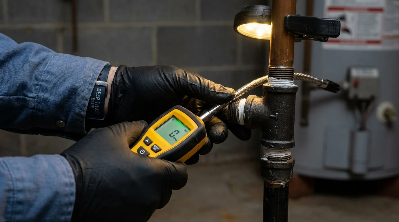 Gas leak detection with electronic sniffer by Johns Plumbing LLC in Meigs